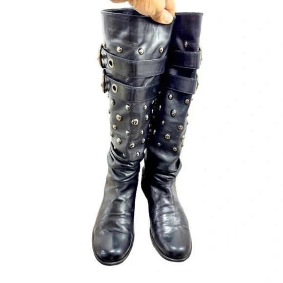 Stuart Weitzman Black Moto Biker Studded Calf Leather Boots size 6 - Picture 2 of 8